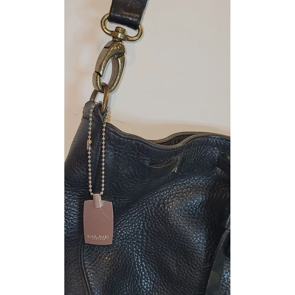 NINE WEST Black Leather Hobo Bag Shoulder Purse‎ Handbag Crossbody